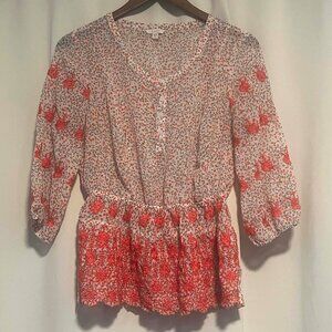 Guess Baby Doll Tunic Style Top Sheer Floral Lightweight Embroidered Size S
